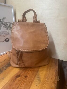 Tommy Bahama Cognac Leather Backpack with Braided Handle